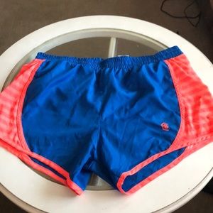 Blue and Coral shorts.